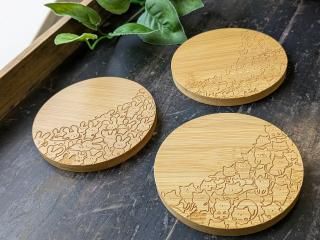 コースター　纏め売り うさぎまみれ 竹製コースター（丸型） - ＋NUKUMORI 兵庫の