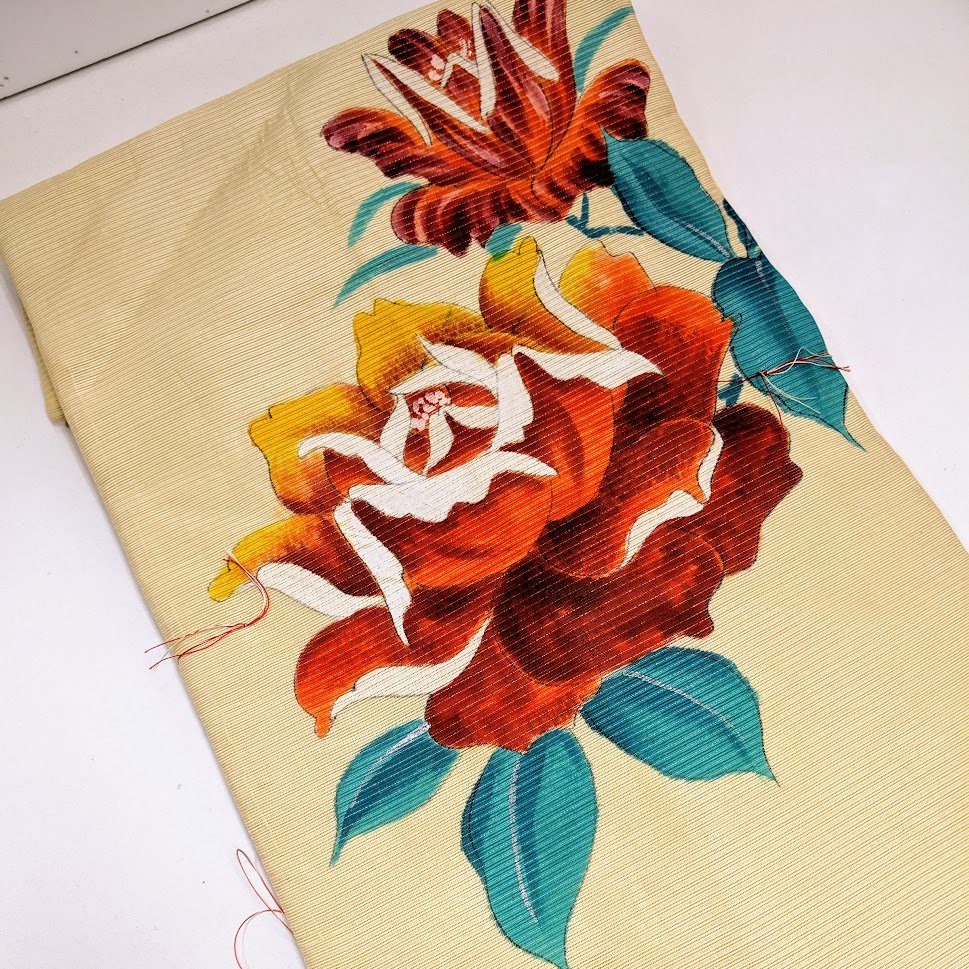 アンティーク　丸帯　夏帯　絽　鯉のぼり　薔薇　刺繍　正絹