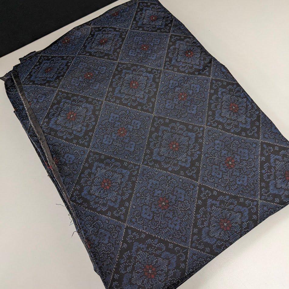 大島紬 袷 正絹 しつけ付き 昭和レトロ 紬 青系 リメイク用 材料 
