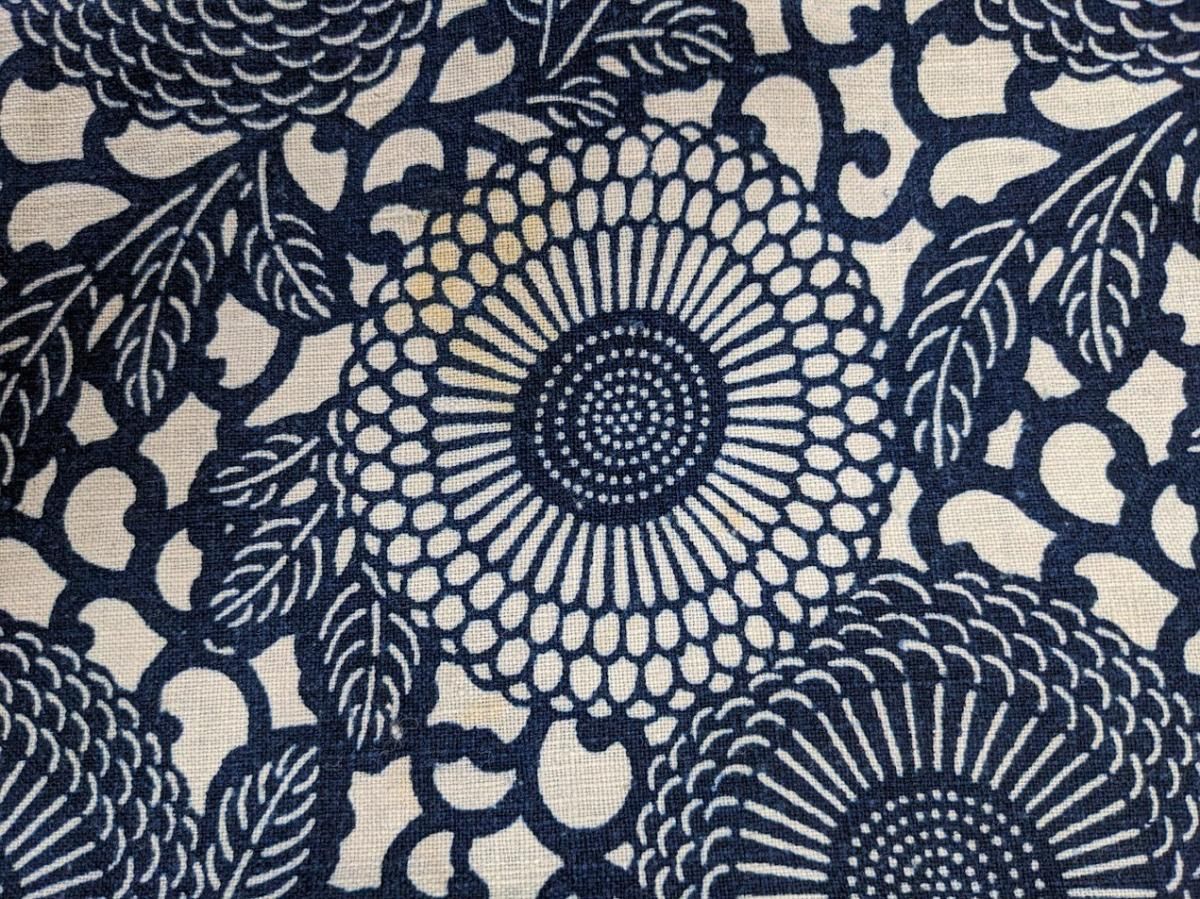 藍染め 菊唐草模様 古布 布団側 183㎝x162㎝ －着物工房あかり-