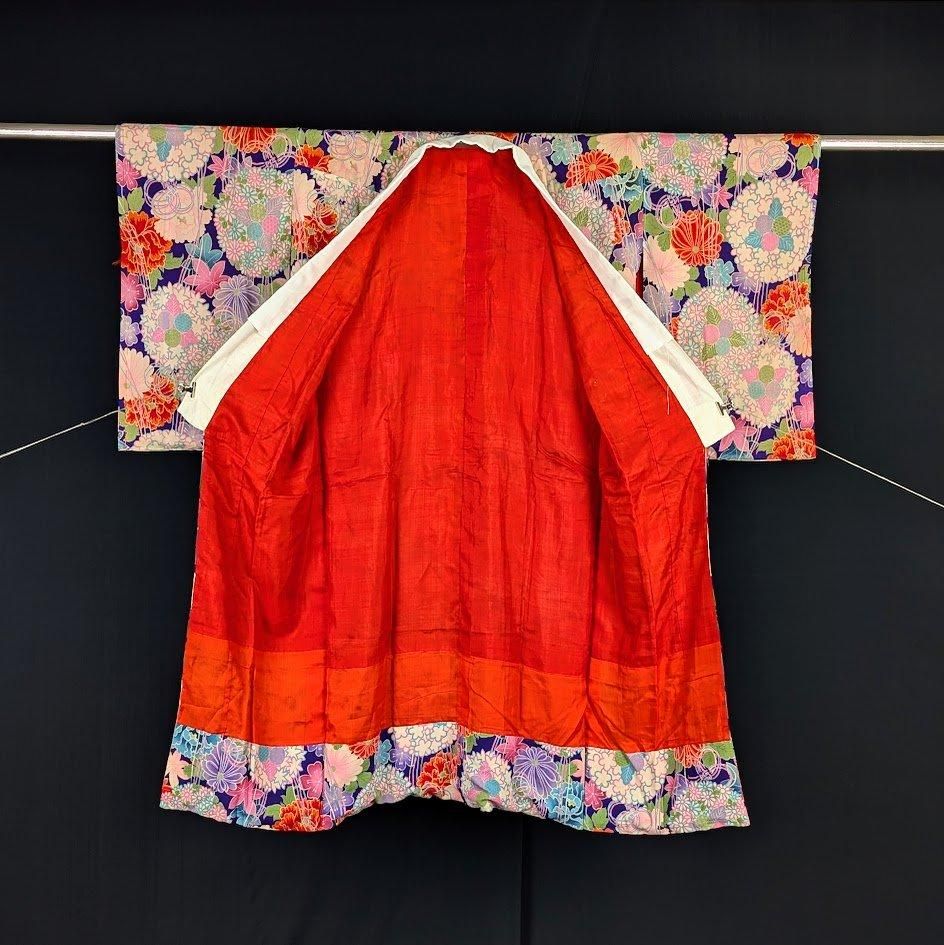 アンティーク長襦袢 花くす玉 錦紗ちりめん －着物工房あかり－