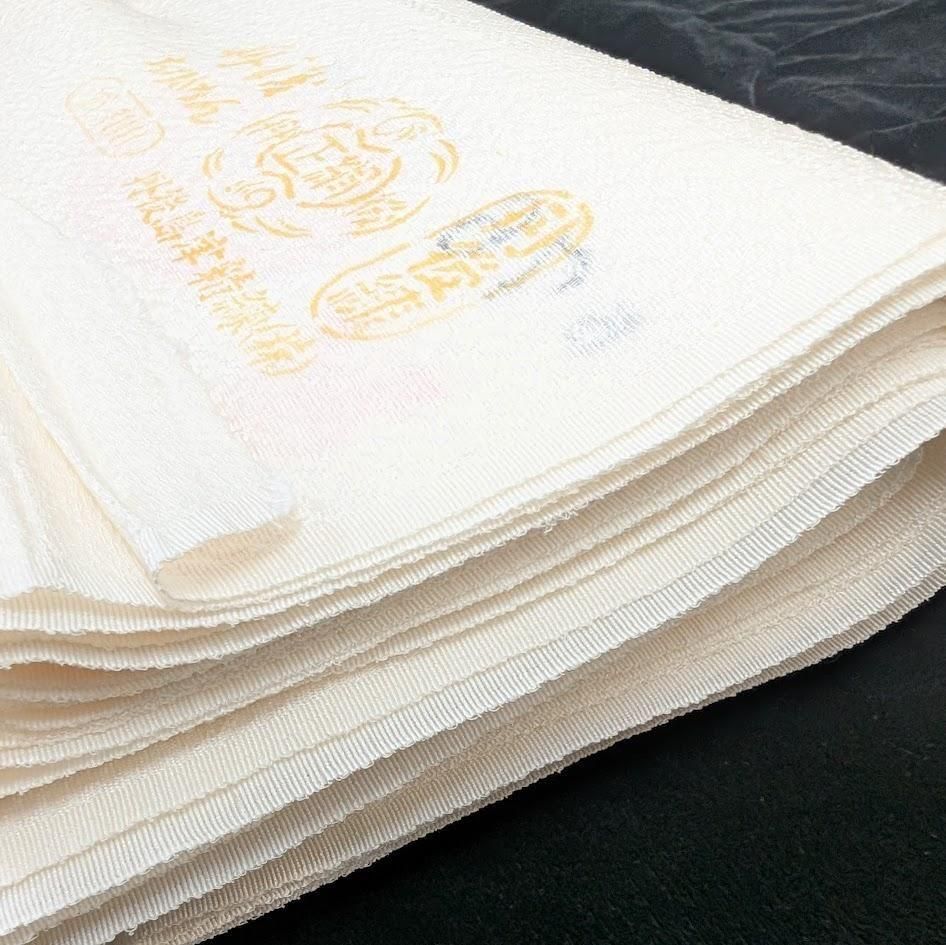 丹後ちりめん　白　反物 丹後ちりめん絹白生地 尺5分40cm巾 13.5m反物を 亜麻色(あまいろ