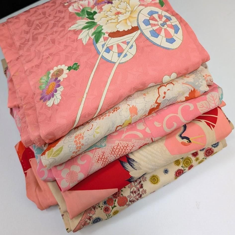 A格安 リメイク用　素材　 まとめ売り　着物　和服　計9点　アンティーク　子供 アンティーク着物リメイク | 5枚セット - 着物工房あかり
