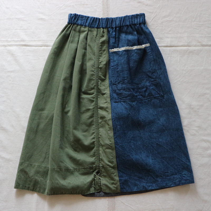 Vintage Remake U.S.ARMY Laundry Bag × Japan 麻デニム リメイクスカート #6