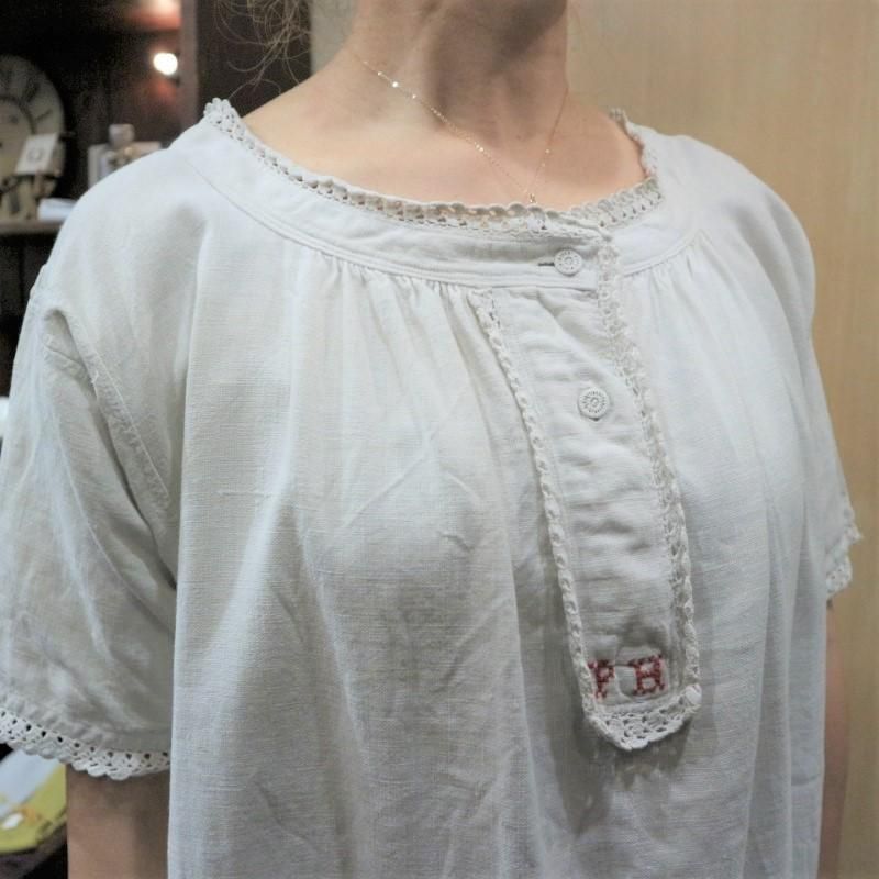 20-30's French Antique Linen Dress アンティークリネン