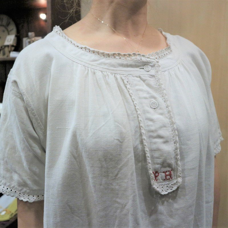 20-30's French Antique Linen Dress アンティークリネン ワンピース