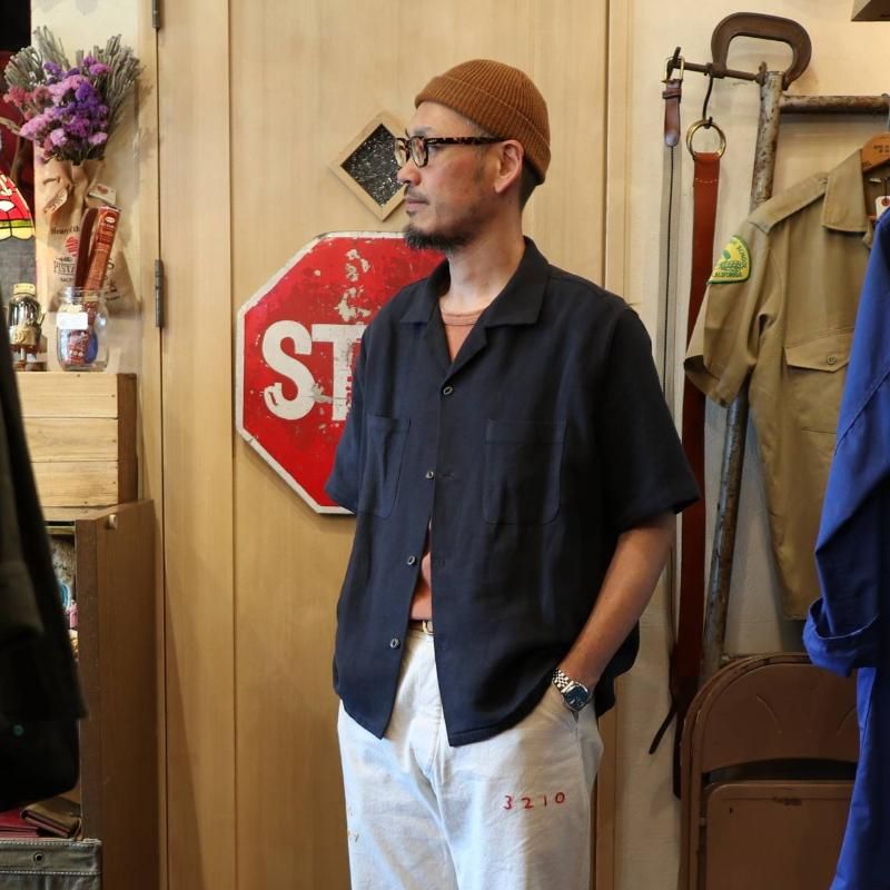 maison mill OPEN COLLAR SHIRT 黒ドット サンプル品 Double Mesh Open-Collar Shirt(L(MEN) Black×Khaki/ブラック
