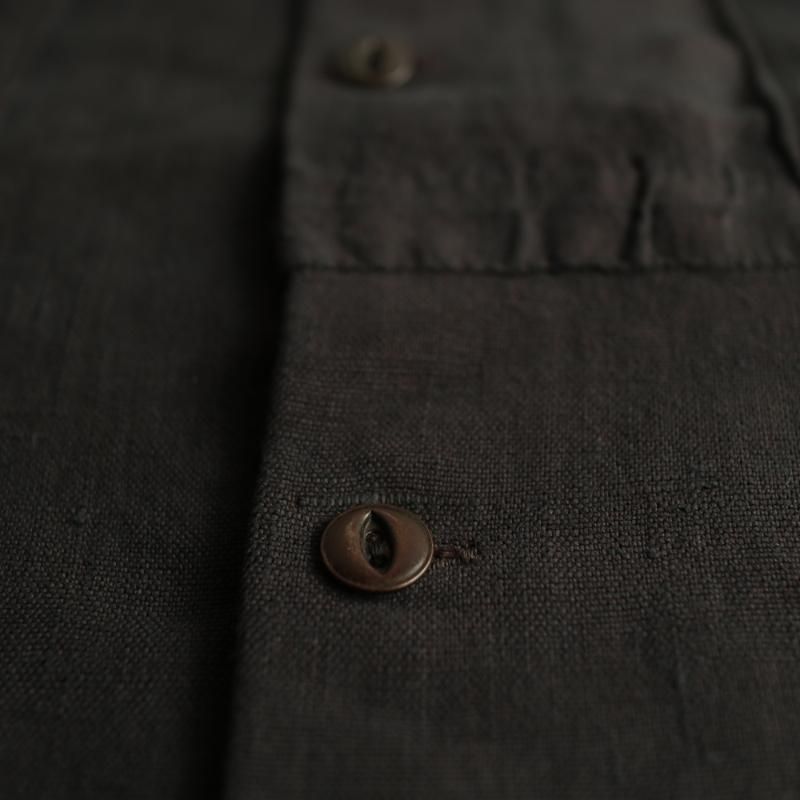 Antique French Linen Black overdye Remake open collar shirt サイズ