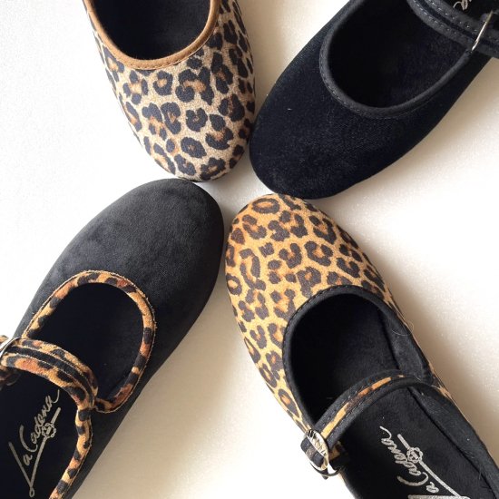 La Cadena ラカデナ JAPONESA SOLID VELOUR x LEOPARD TRIM BLACK