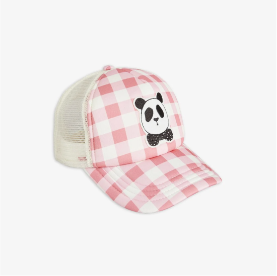 ☆PRE 2022AW collection☆mini rodini ミニロディーニ PANDA GINGHAM CAP Pink