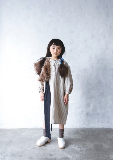 ★2022AW★michirico ミチリコ Stripe linen OP ベージュ MR22AW-14 (kids)