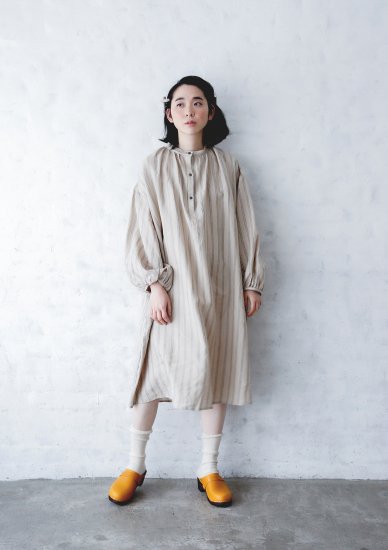 ★2022AW★michirico ミチリコ Stripe linen OP ベージュ MR22AW-15 (womens)