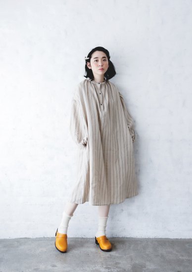 2022AW michirico ミチリコ Stripe linen OP ベージュ MR22AW-15 ...