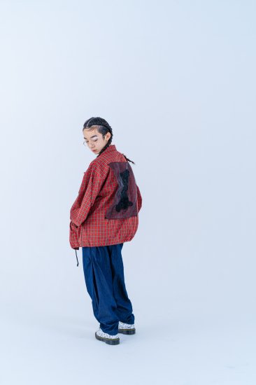 ★2023SS★frankygrow フランキーグロウ TAPE EMBROIDERY BEAR CHECKED COACH JACKET REED  CHECK 23SOT-098CK