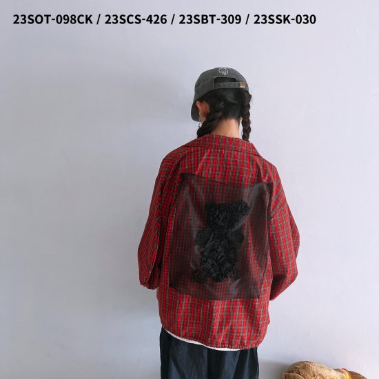 ★2023SS★frankygrow フランキーグロウ TAPE EMBROIDERY BEAR CHECKED COACH JACKET REED  CHECK 23SOT-098CK