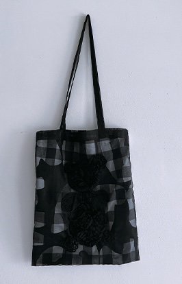 ★2023SS★frankygrow フランキーグロウ TAPE EMBROIDERY BEAR TULLE BAG PLAID LETTERS  23SBG-005