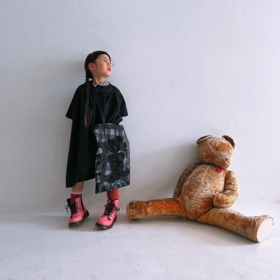 ★2023SS★frankygrow フランキーグロウ TAPE EMBROIDERY BEAR TULLE BAG PLAID LETTERS  23SBG-005