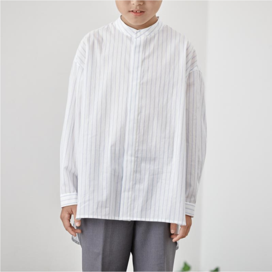 MOUN TEN. マウンテン organic stripe no collar shirts saxe 23S-MS27-1304
