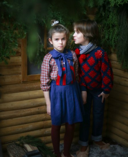 ★2023AW★Kalinka Kids カリンカキッズ Pamina Shirt Blue/Rust Squares