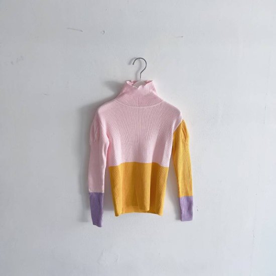 ★2023AW★frankygrow フランキーグロウ MULTI COLOR SWELL SHOULDER HIGH-NECK KNIT  PINK-GOLD-PURPLE 23FWKTTP-130