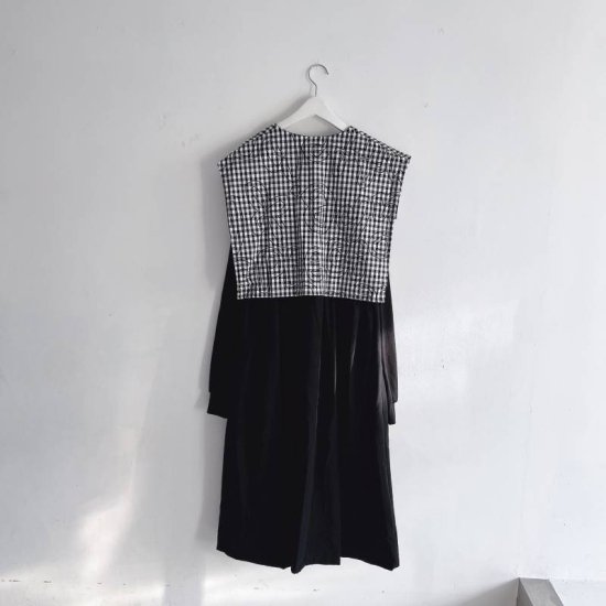 ★2023AW★frankygrow フランキーグロウ SAILOR COLLAR DOCKING DRESS BLACK-BLACK / BLACK  CHECKED COLLAR 23FWOP-239