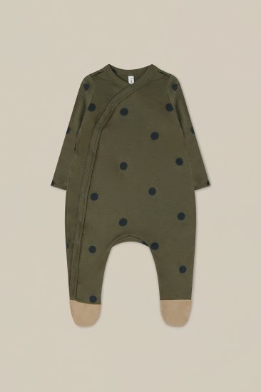 organic zoo オーガニックズー Olive Dots Suit w/ contrast feet 13ODSLOZ