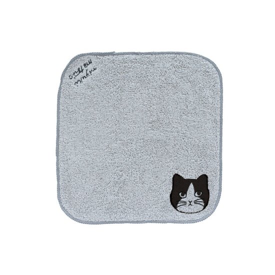 松尾ミユキ Matsuo Miyuki Embroidered Cat Towel Gray 110213