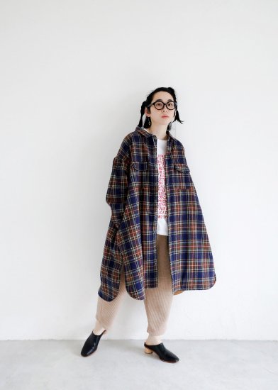 ★2024AW★michirico ミチリコ Big flannel shirts check coat ネイビーチェック womens  MR24AW-31