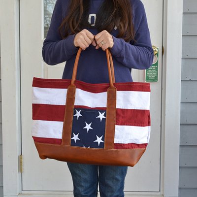 HERITAGE LEATHER x TA US Flag Tote Bag-Washed