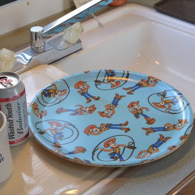 Vintage fabric Food Tray -round-