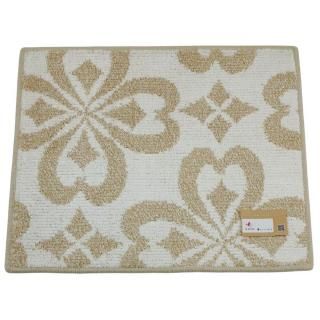 <img class='new_mark_img1' src='https://img.shop-pro.jp/img/new/icons1.gif' style='border:none;display:inline;margin:0px;padding:0px;width:auto;' />【セール品Bランク】バスマット・洗面台マット約50×61cm | 綿100%、北欧風お花のクレッセント柄のナチュラルマット、ホワイト系 | 試作品(軽い汚れ)の商品画像