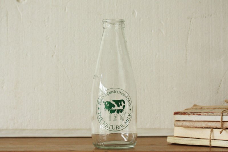 Shipton ミルクガラス ミルクボトル アンティーク 牛乳瓶 ナチュラルミルク 牛イラストボトルの通販