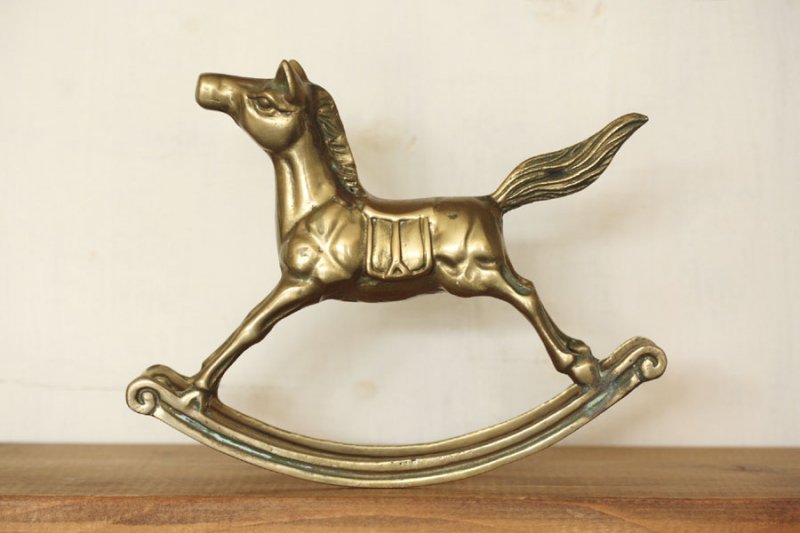 真鍮ロッキングホース アンティーク フィギュア 馬オブジェ 木馬
