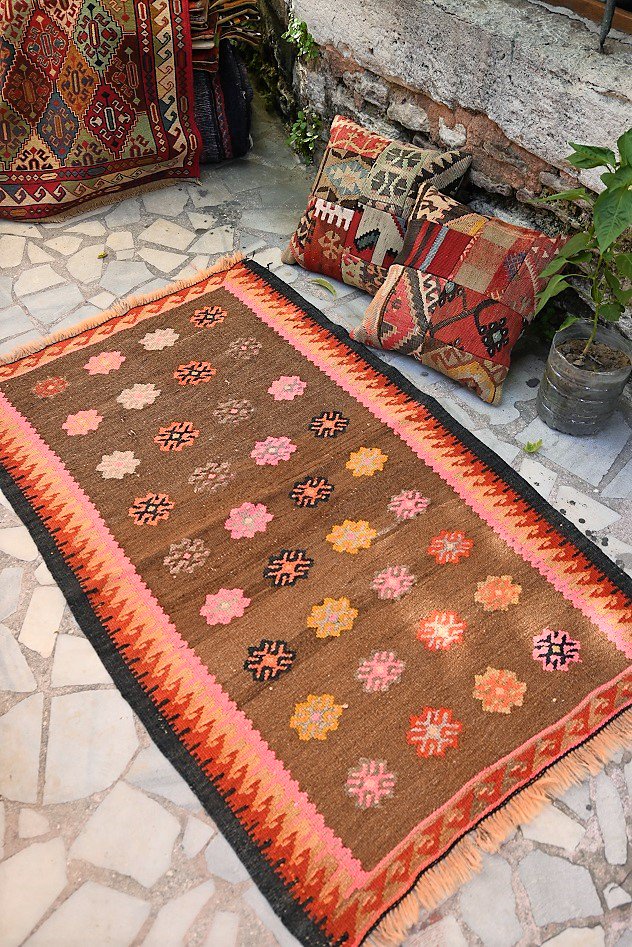 メーカー再生品 アフガニスタン オールド キリム 手織り絨毯 192 