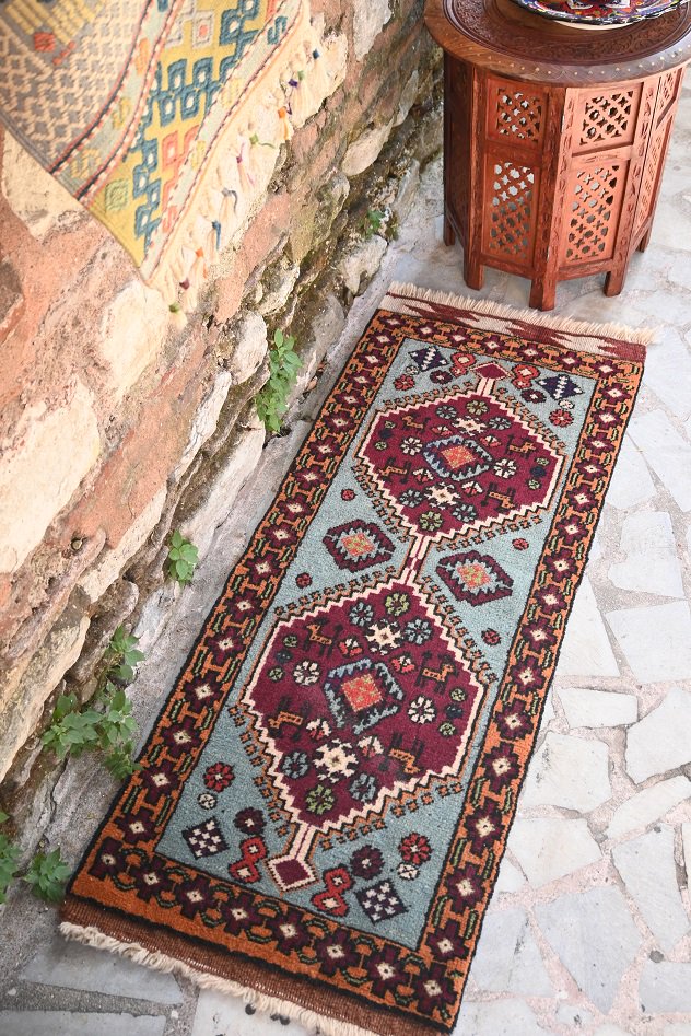 セミオールド絨毯/トルコ・カイセリ約120×49cm 手織り絨毯＆キリム☆Heaven's Door