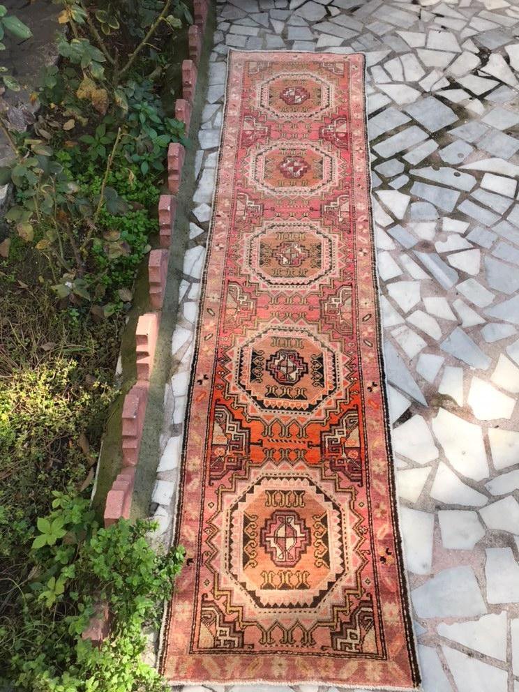 オールド絨毯/イラン・トライバルラグ/ランナー約286×68cm - 手織り