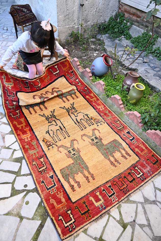 オールド絨毯/イラン・ギャッベ約183×107cm - 手織り絨毯＆キリム