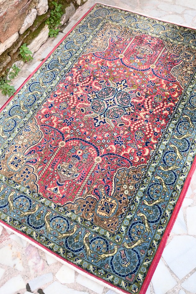 オールド絨毯/イラン・クム/ペルシャ約164×110cm - 手織り絨毯＆キリム