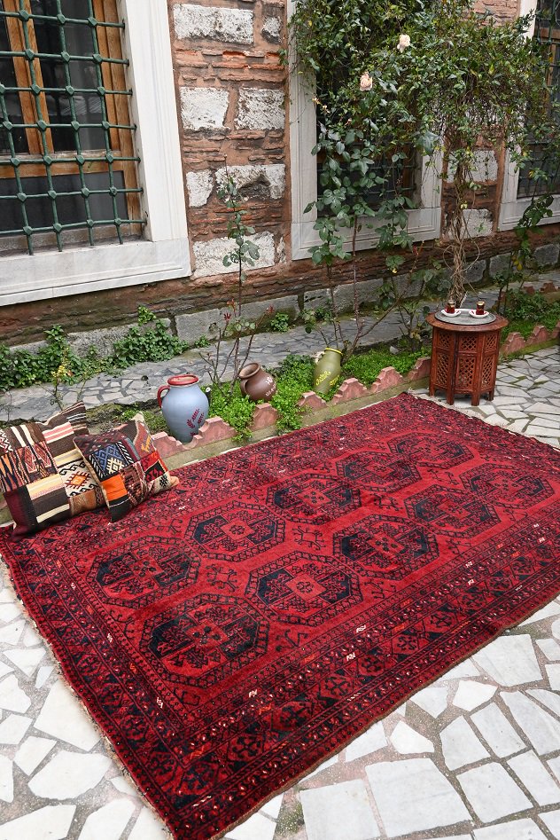 B品セール アンティーク 絨毯 トルクメン ヤムートのアスマリク 手織り