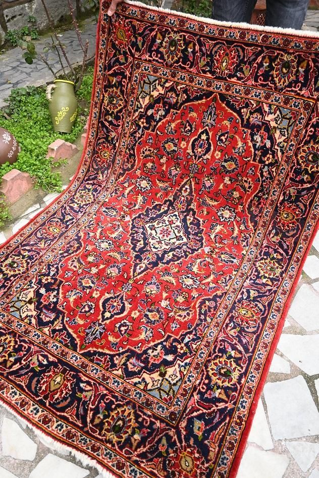 イラン製 ペルシャ絨毯 段通 絹％ × - 家具、インテリア