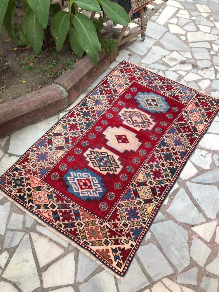 オールド絨毯/トルコ・マニサ・ユントダー約141×87cm - 手織り絨毯