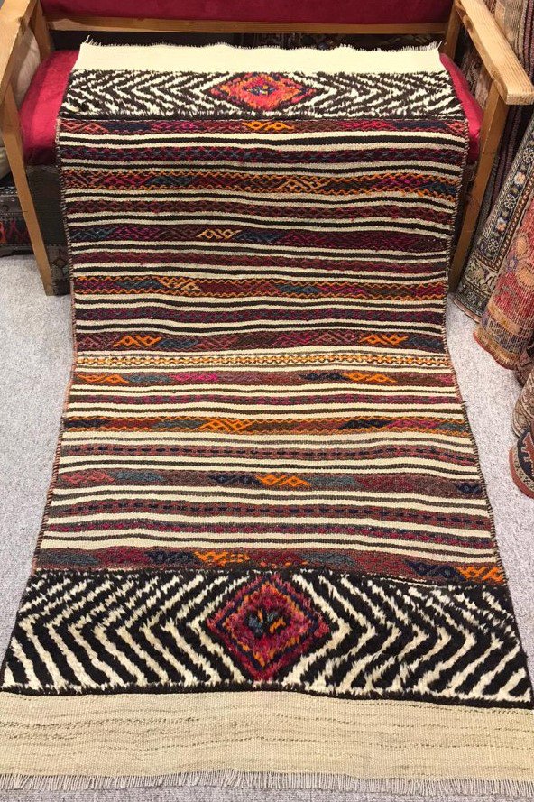 オールドキリム（絨毯）/イラン・ロリ族/約190×93cm - 手織り絨毯
