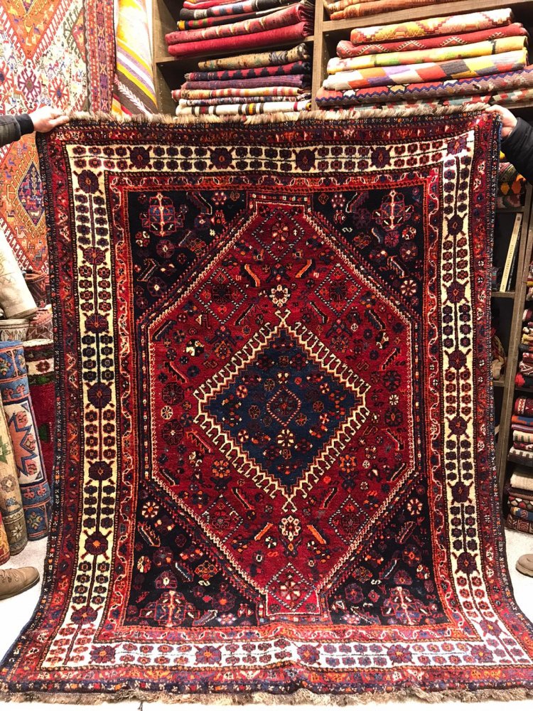 ラグ ヴィンテージ イラン 手織り絨毯 - 生地/糸