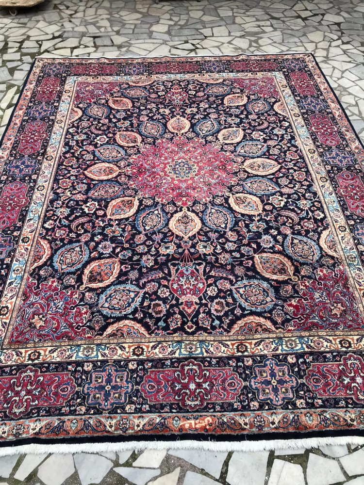 イラン製 ペルシャ絨毯 段通 絹％ × - 家具、インテリア