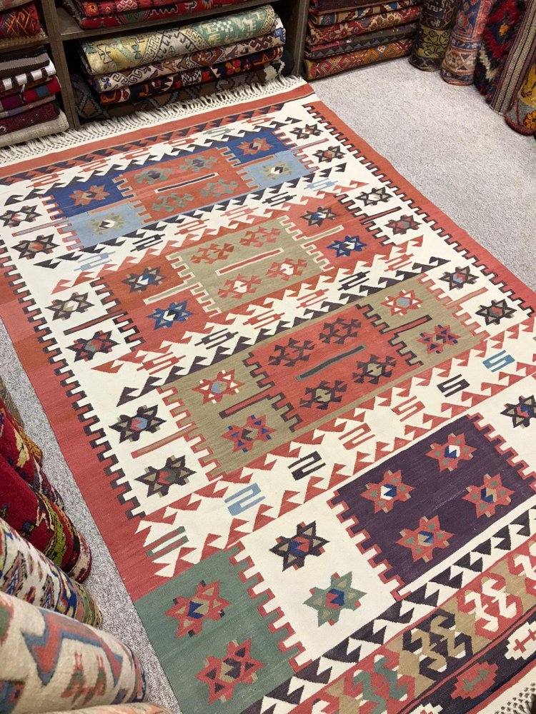 オールドキリム/トルコ・アイドゥン約202×138cm - 手織り絨毯