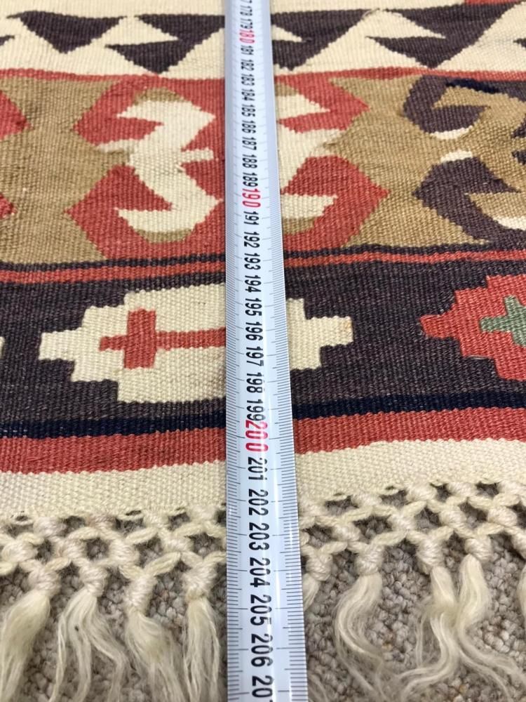 Y2333 トルコキリム 手織 ウール 大判 122×200㎝ 絨毯 キリムスタイル / トルコの手織りのじゅうたん・ウール100%の