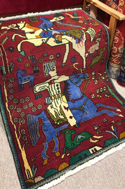 【値下げ品】 ヘリーズ産 ペルシャ絨毯 150×101cm ラグ