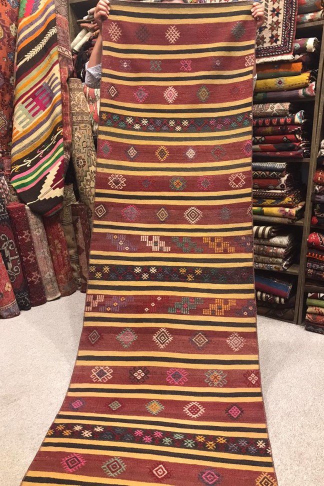 オールドキリム/トルコ・シワス/ジジム織り約277×81cm - 手織り絨毯 