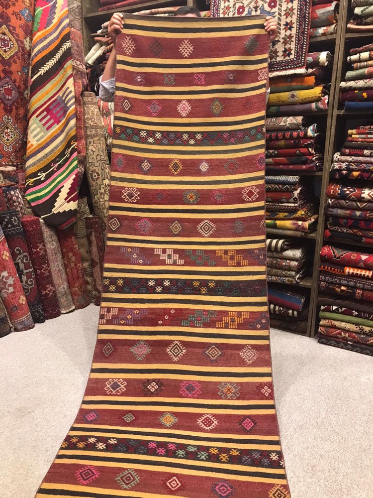 オールドキリム/トルコ・シワス/ジジム織り約277×81cm - 手織り絨毯