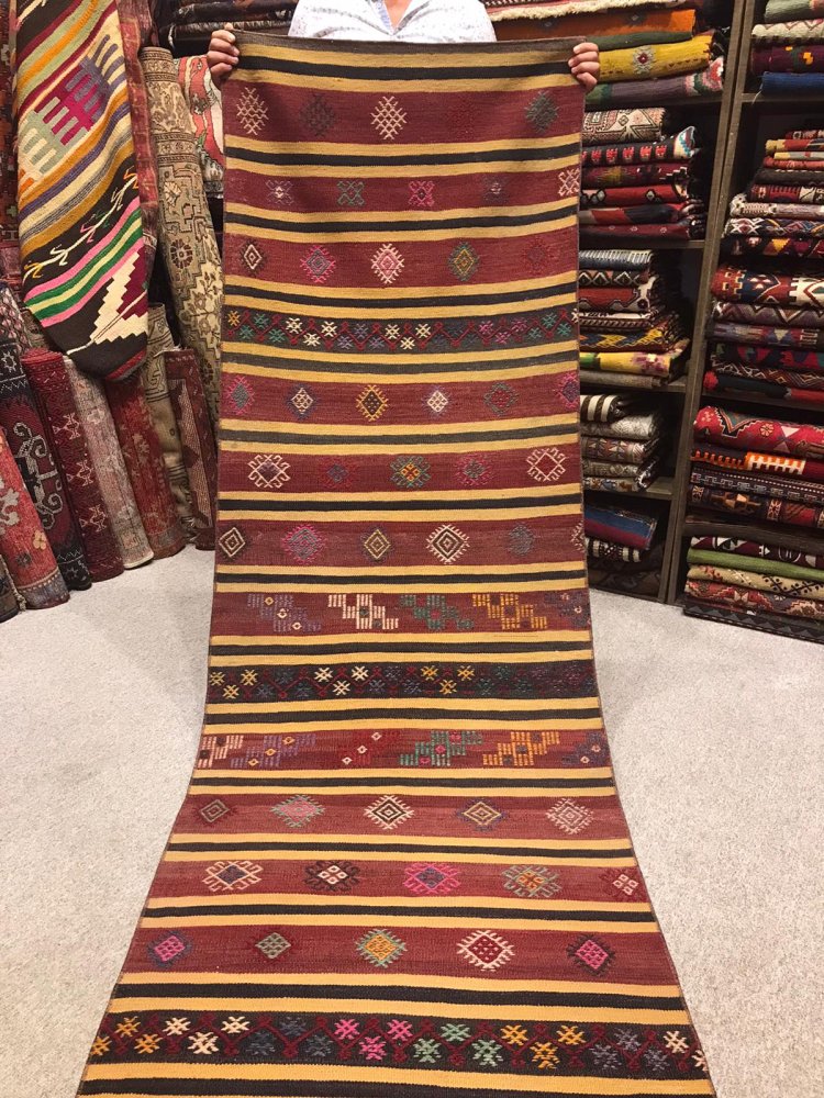 オールドキリム/トルコ・シワス/ジジム織り約277×81cm - 手織り絨毯 